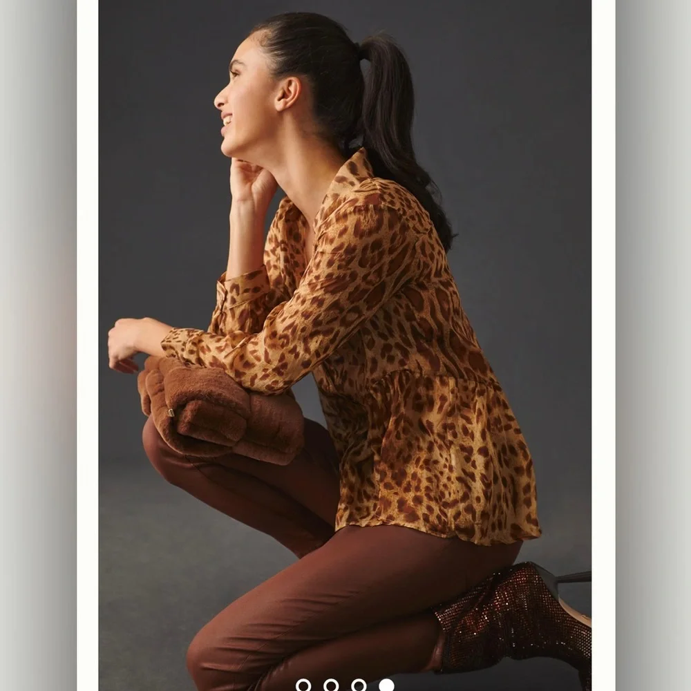 Blue Tassel Anthropologie Silk Peplum Blouse - Picture 3 of 4